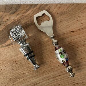 Pair of Murano Glass Bar Accessories Wine Stopper and Bottle Opener